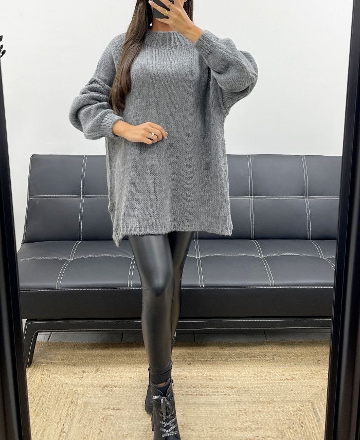 Pullover oversize doux gris foncé