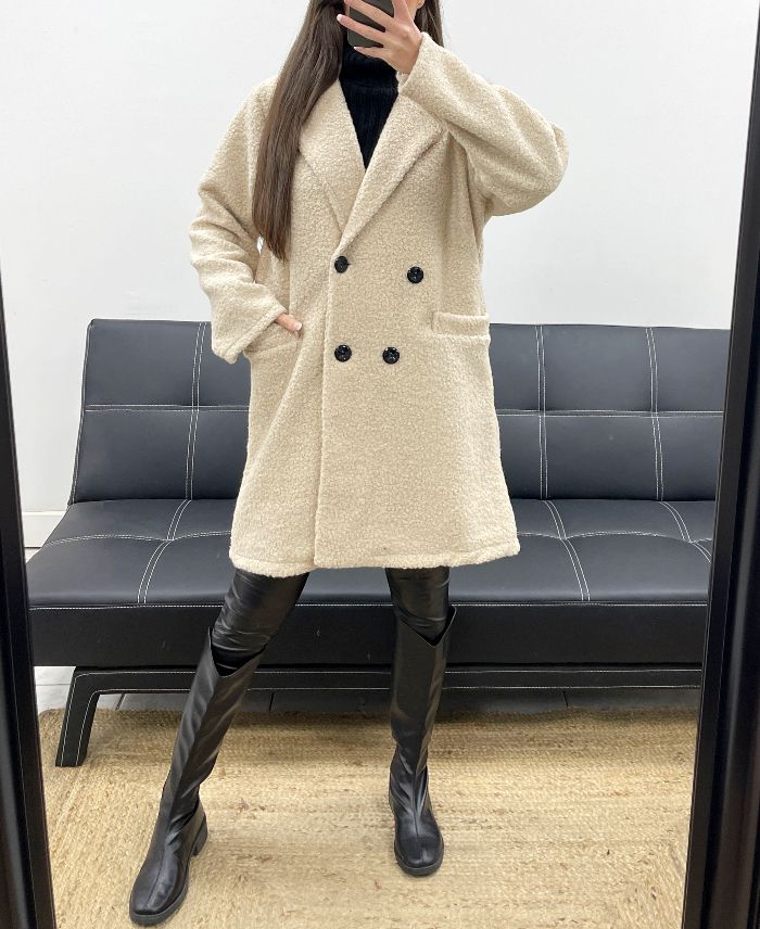 Manteau 2 poches intérieur léopard beige