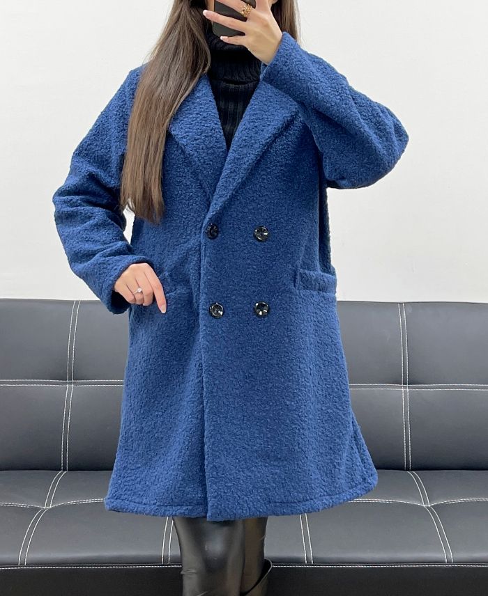Manteau 2 poches intérieur léopard bleu