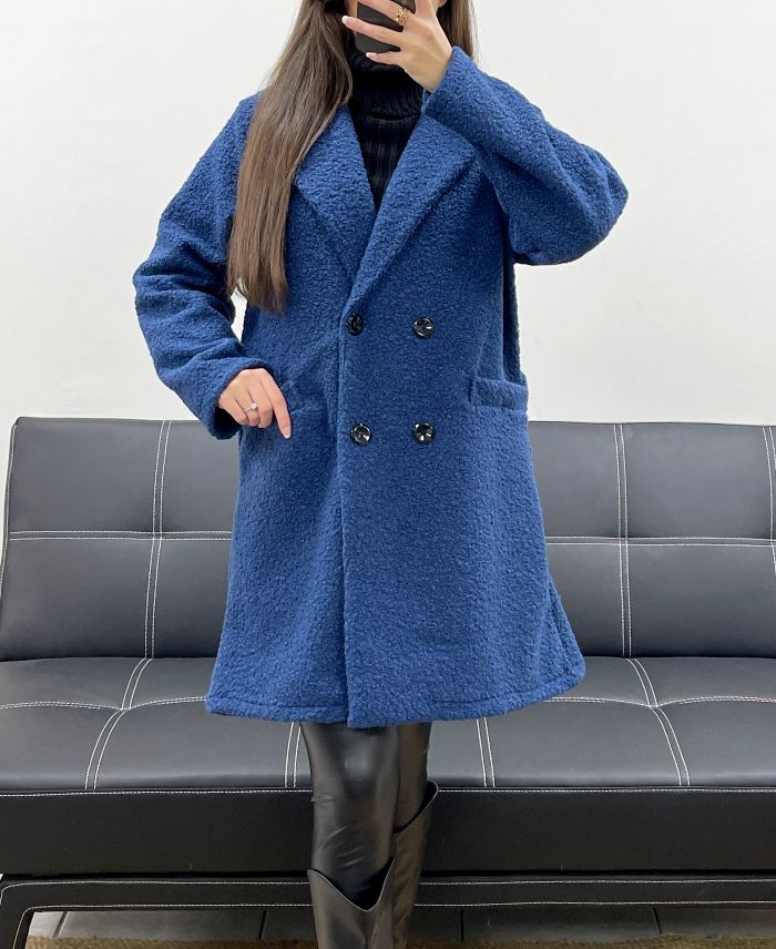 Manteau 2 poches intérieur léopard bleu