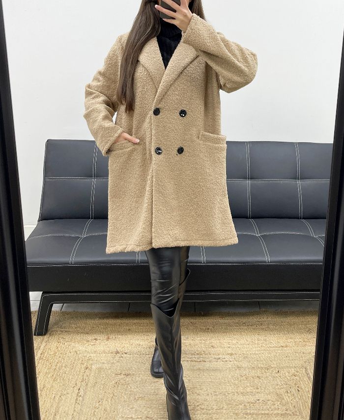 Manteau 2 poches intérieur léopard camel