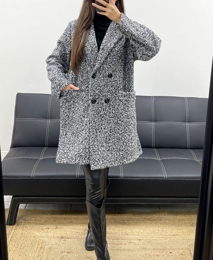 Manteau 2 poches intérieur léopard blanc et noir