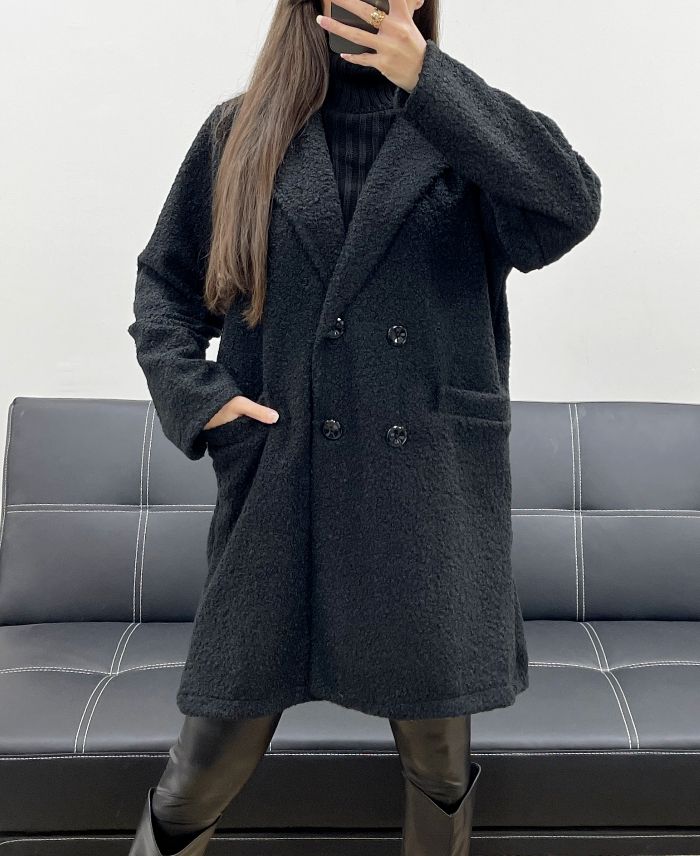 Manteau 2 poches intérieur léopard noir