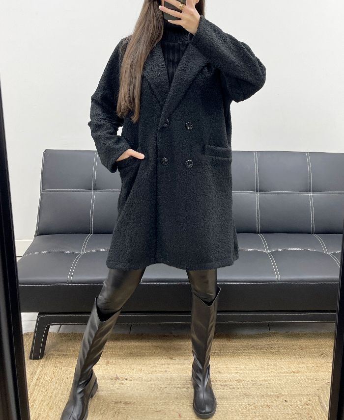 Manteau 2 poches intérieur léopard noir