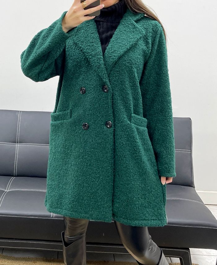 Manteau 2 poches intérieur léopard vert
