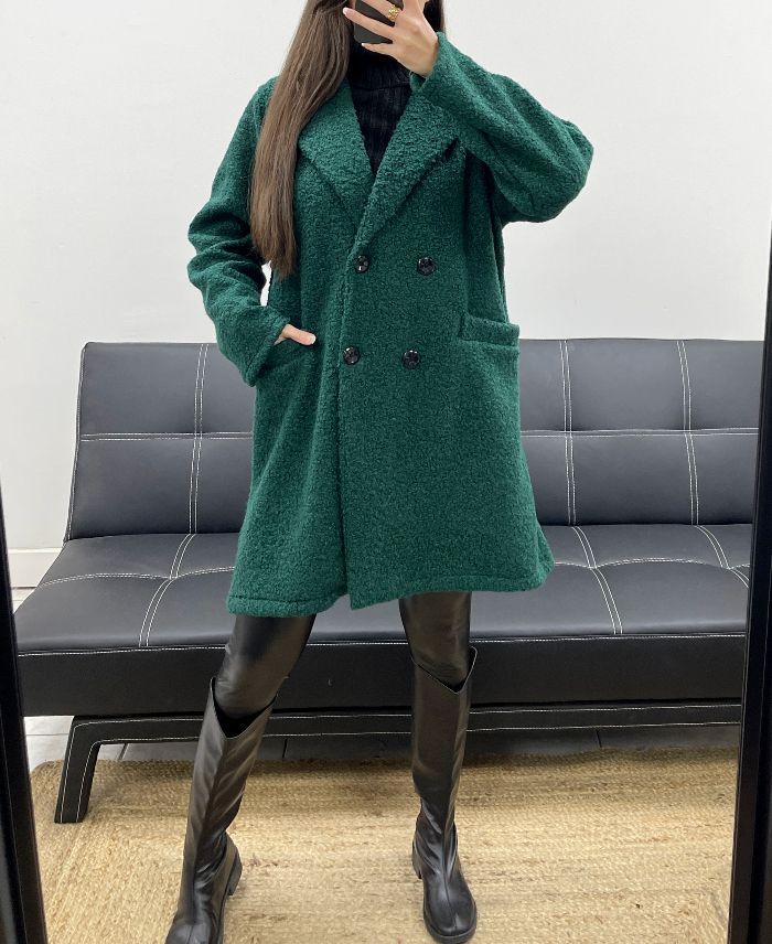 Manteau 2 poches intérieur léopard vert