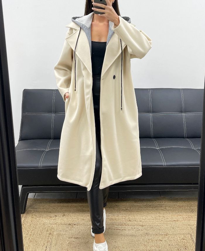 Manteau à capuche effet 2 en 1 beige