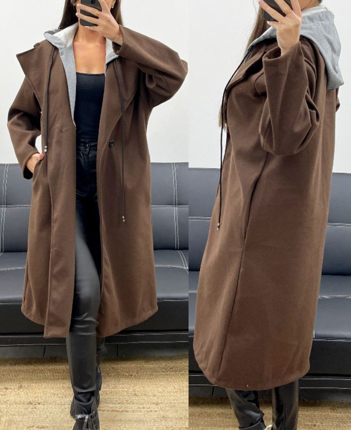 Manteau à capuche effet 2 en 1 chocolat