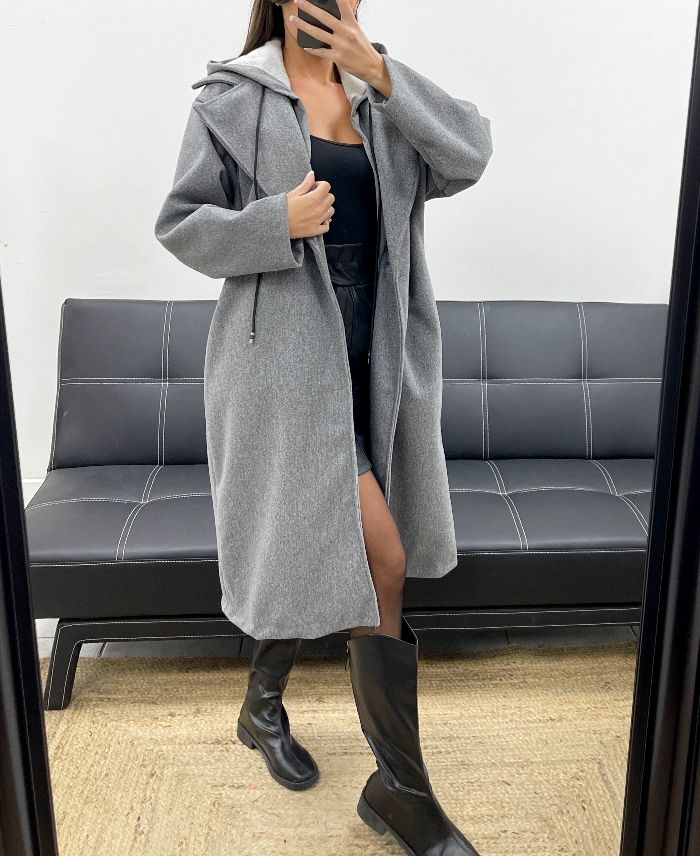 Manteau à capuche effet 2 en 1 gris