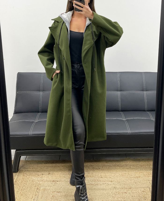 Manteau à capuche effet 2 en 1 kaki