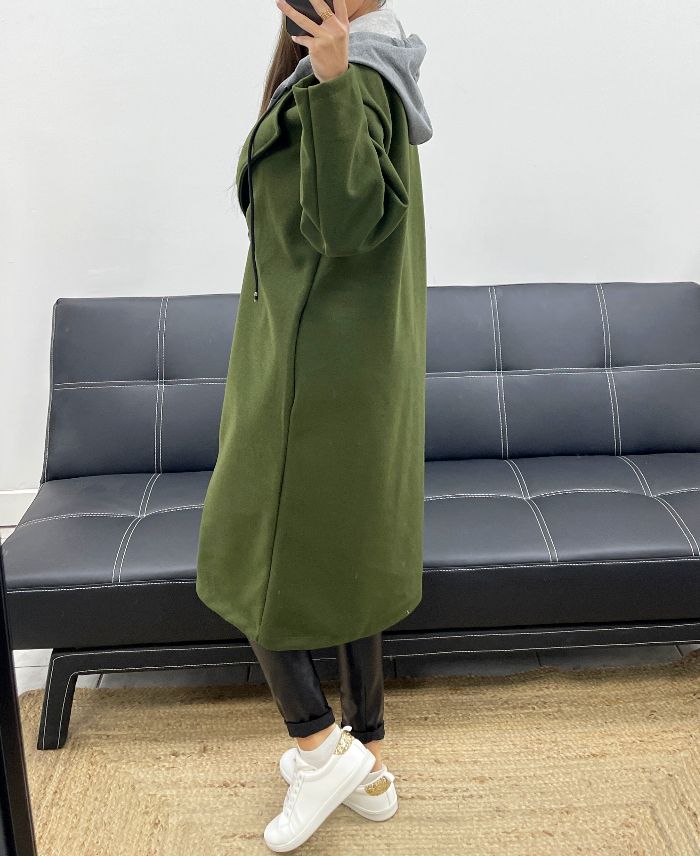 Manteau à capuche effet 2 en 1 kaki