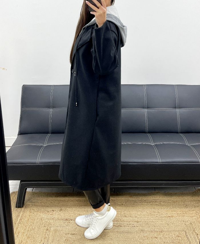 Manteau à capuche effet 2 en 1 noir