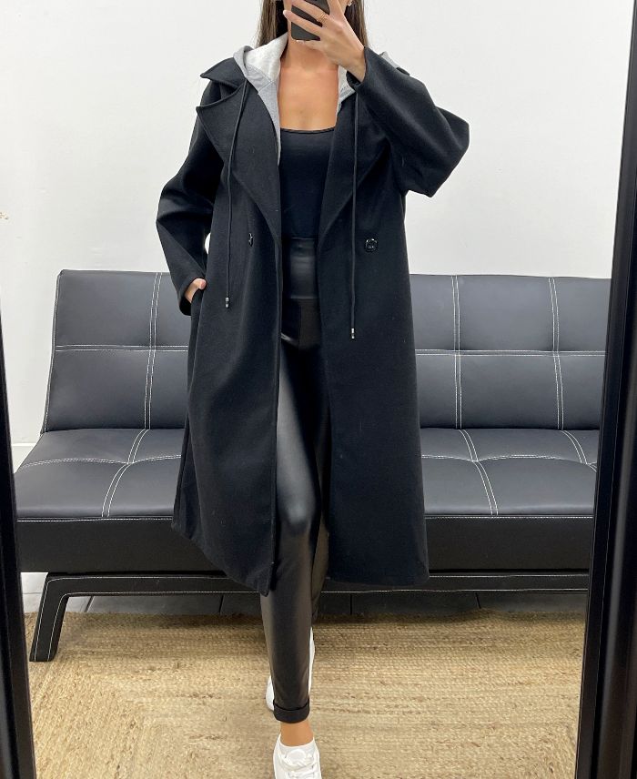 Manteau à capuche effet 2 en 1 noir