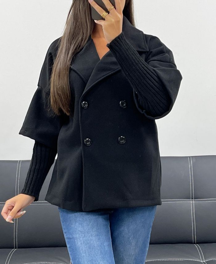 Manteau effet 2 en 1 noir