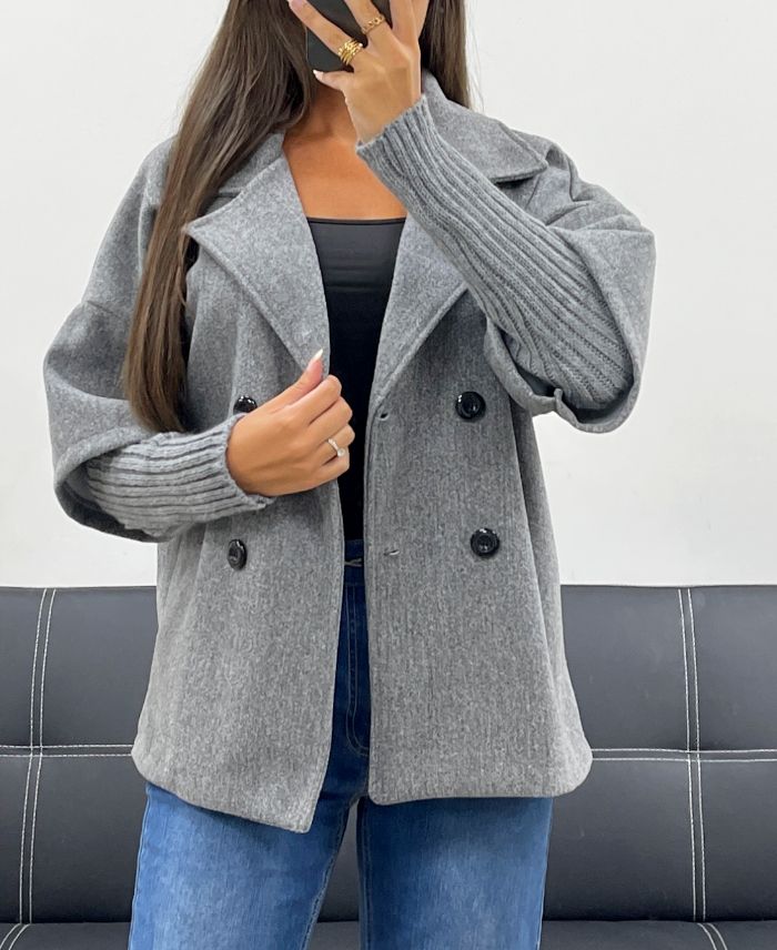 Manteau effet 2 en 1 gris