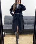 Manteau long 2 poches et ceinture noir