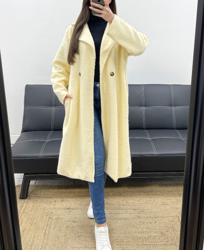 Manteau long oversize 2 poches à poils doux écru