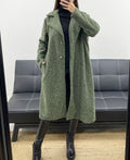 Manteau long oversize 2 poches à poils doux vert