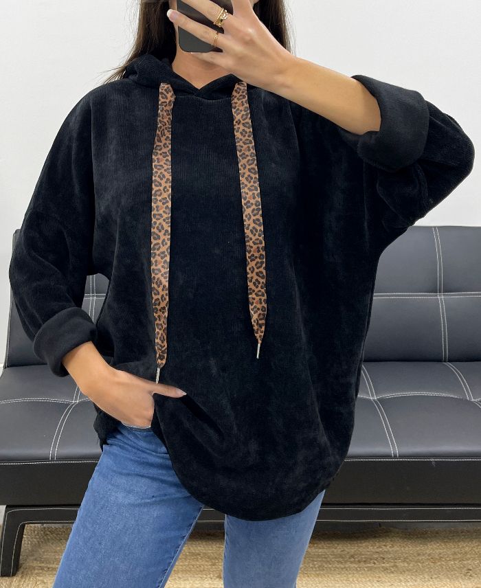 Pull à capuche velours leopard