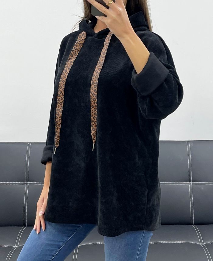 Pull à capuche velours leopard