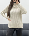 Pull en maille cotelée beige