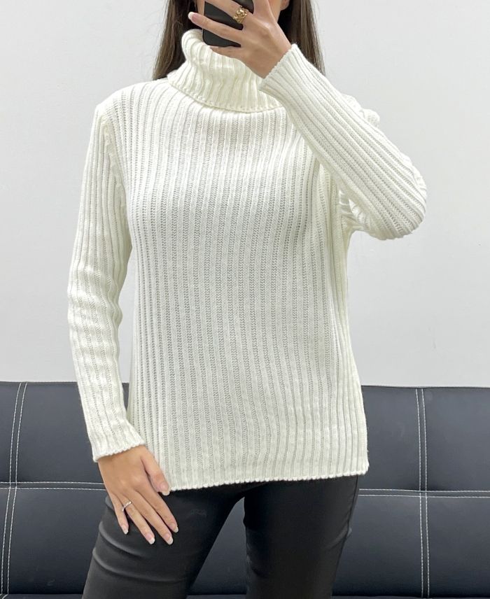Pull en maille cotelée blanc