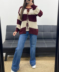 Pull gilet doux à rayures bordeaux