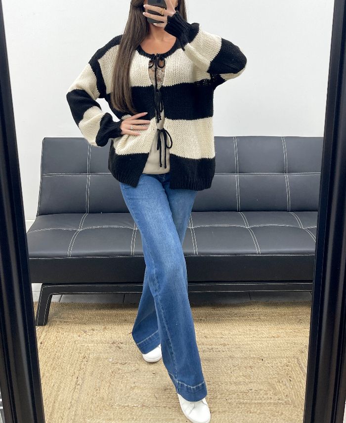 Pull gilet doux à rayures noir