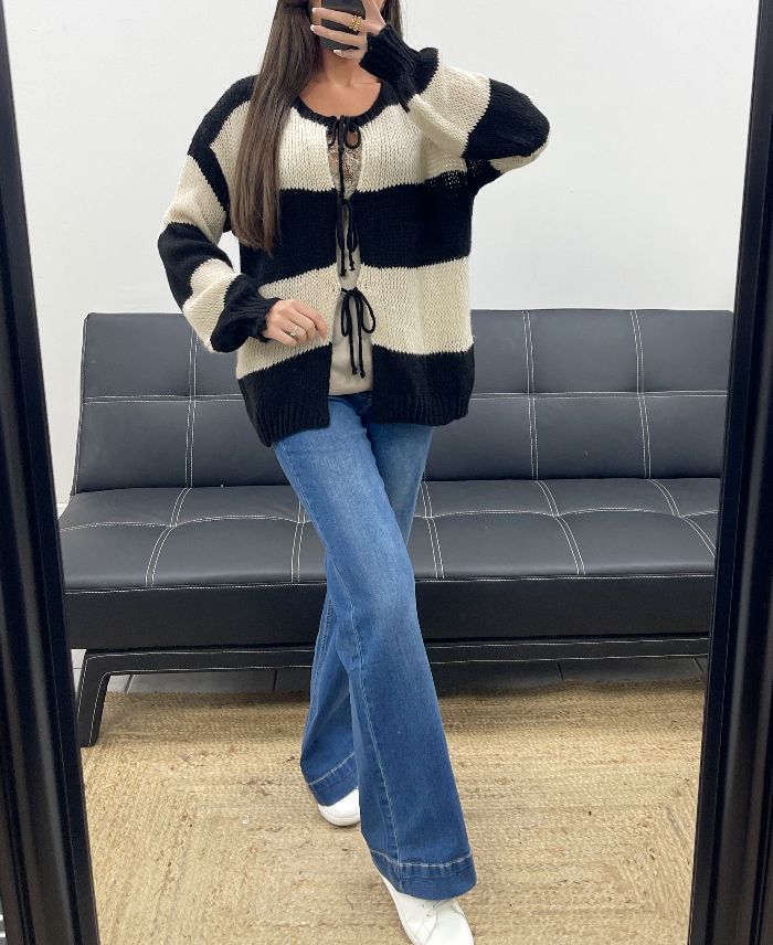 Pull gilet doux à rayures noir