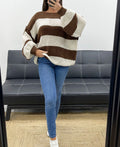 Pull over oversize rayures chocolat