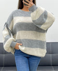 Pull oversize a rayures gris
