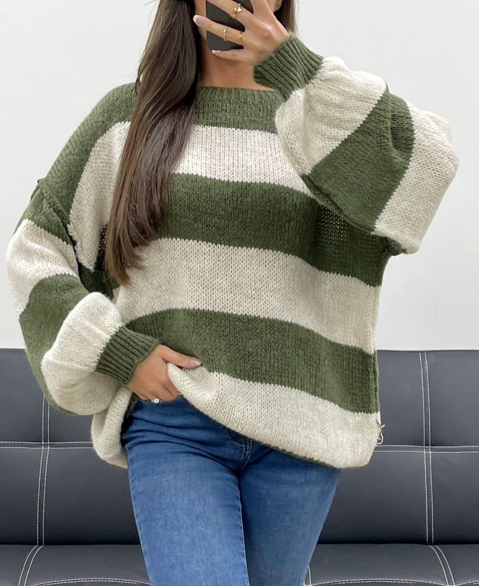 Pull oversize a rayures kaki