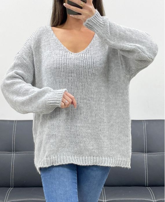 Pull oversize cocooning gris clair