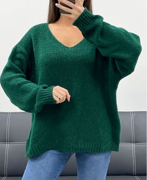 Pull oversize cocooning vert