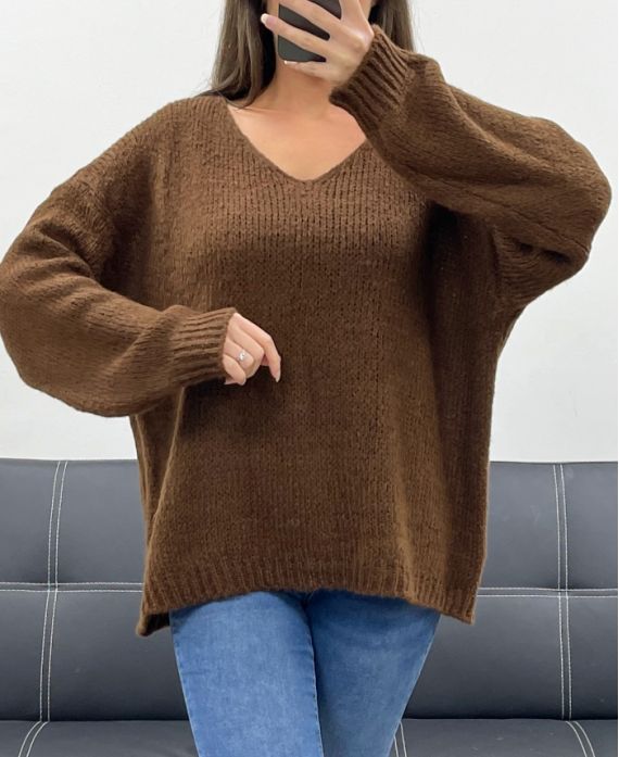 Pull oversize cocooning chocolat